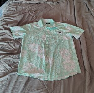 Men's Small Lightweight Easy Dry Blue and White Button Up Swim/Beach Shirt